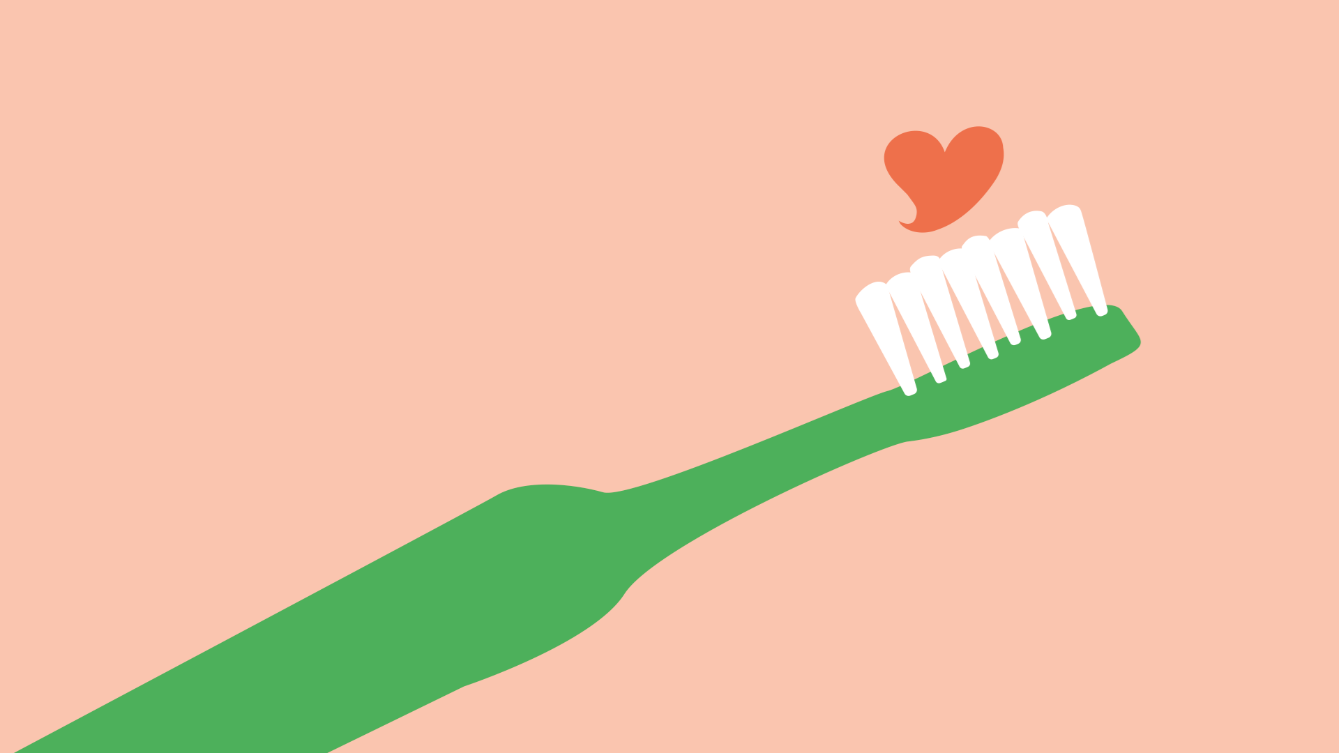 Illustration med grön tandborste och orange hjärta som symboliserar hur bra det är med Frisktandvård och att det är istället för tandvårdsförsäkring eller tandförsäkring.